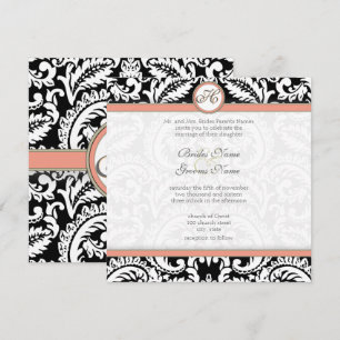 Black Damask mit Coral & Gray Einladungen für Hoch