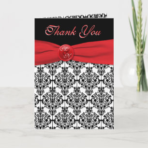 Black Damask mit Poppy Red Danke-Card Dankeskarte