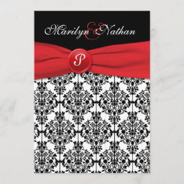 Black Damask mit Poppy Red Wedding Einladung