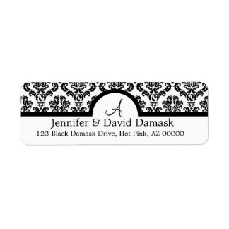 Black Damask Monogram Address Labels