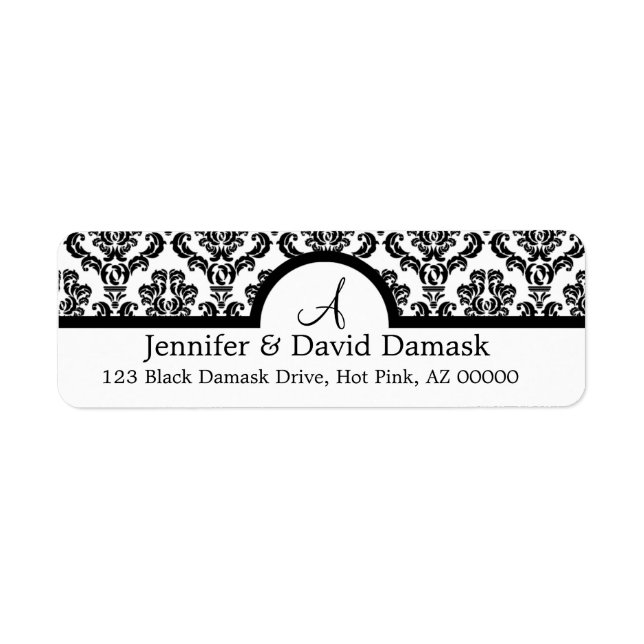 Black Damask Monogram Address Labels (Vorne)