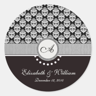Black Damask Monogram Wedding Aufkleber