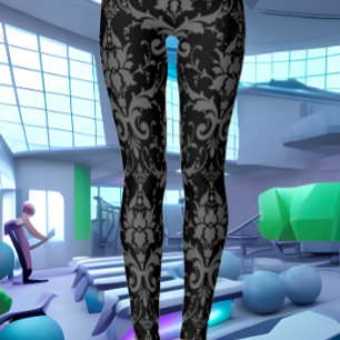 Black Damask Muster Women's Workout Leggings