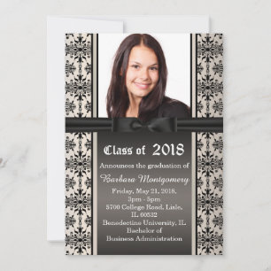 Black Damask on Silber Graduation Party Einladung