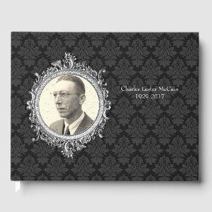 Black Damask Photo Funeral Livre d'or