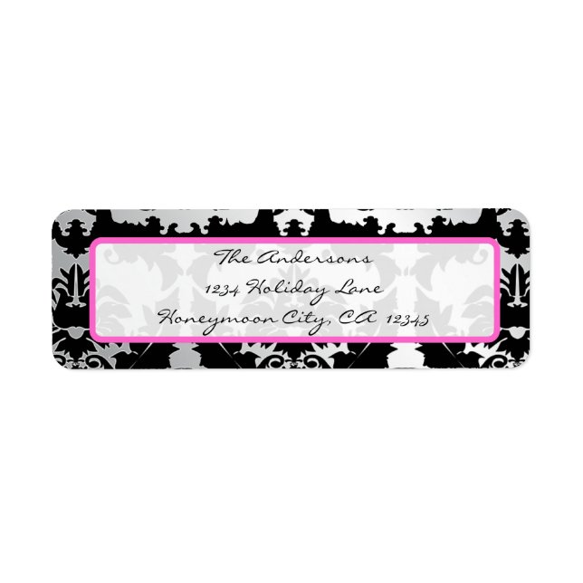 Black Damask Pink und SilverAddress Label (Vorne)