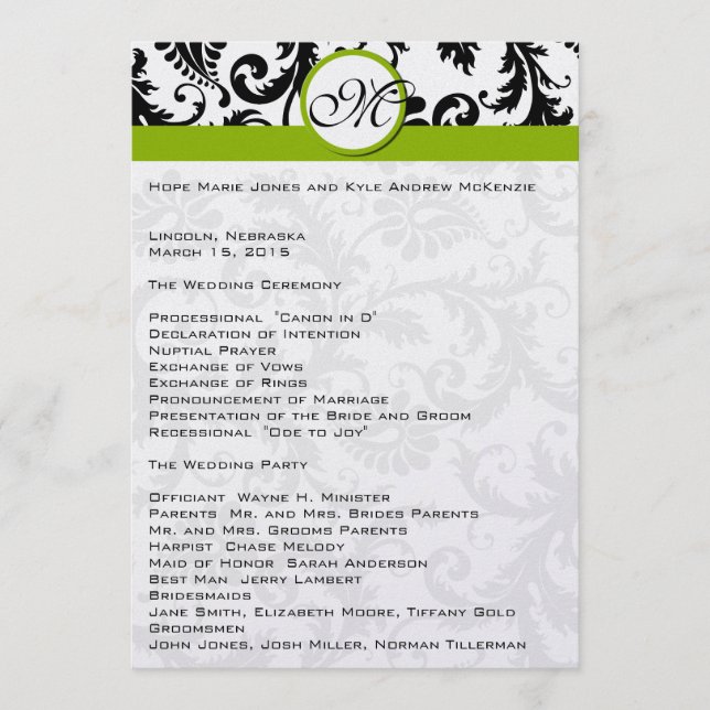 Black Damask Swirl Apple Green Wedding Program Programm (Vorderseite)