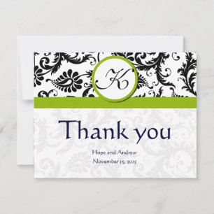 Black Damask Swirl Green Wedding Danke Karten