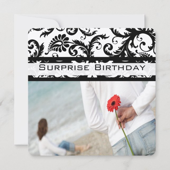 Black Damask Swirls Invitations Anniversaire (Devant)