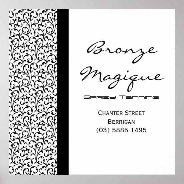 Black Damask Tanning Salon Business Poster (Vorne)