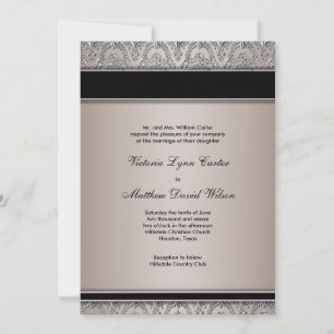 Black Damask Taupe invitations mariage