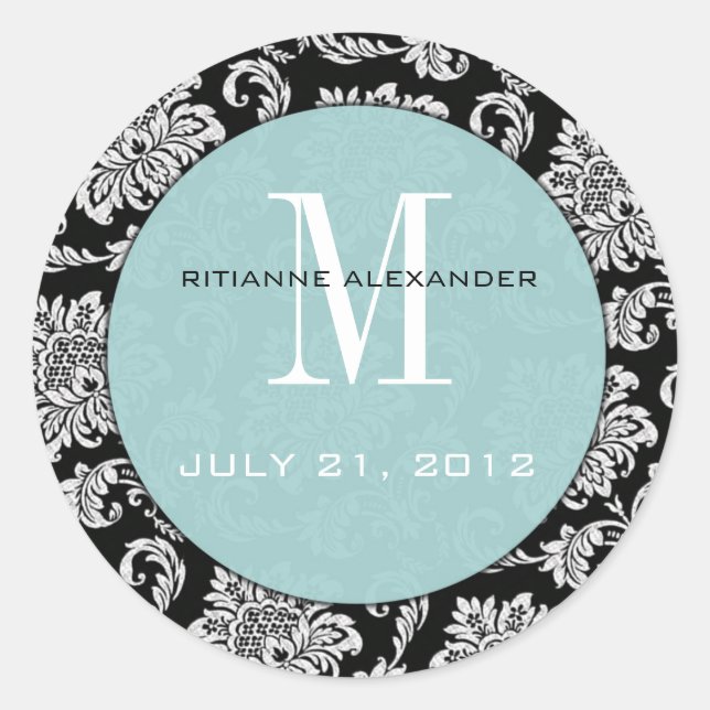 Black Damask Tiffany Monogram Wedding Sticker (Vorderseite)