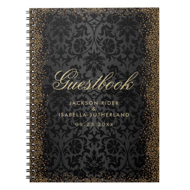 Black Damask und Gold Confetti Glitzer - Gästebuch Notizblock (Vorderseite)