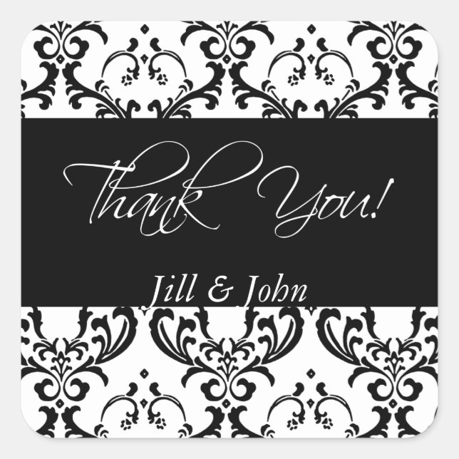 Black Damask Vielen Dank, dass Sie Gastgeschenk Ho Quadratischer Aufkleber (Vorderseite)