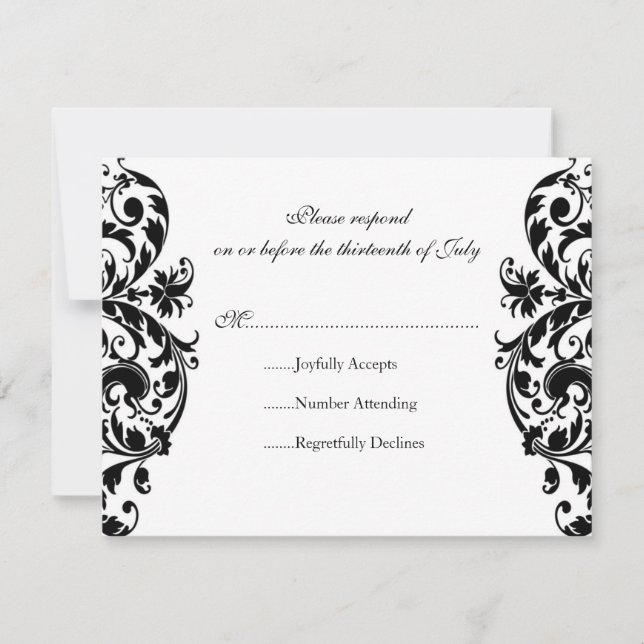 Black Damask Wedding Einladung UAWG Response Card (Vorderseite)