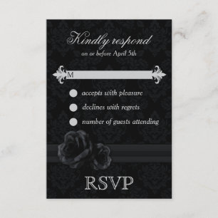 Black Damask wedding RSVP Karten Schwarzes UAWG