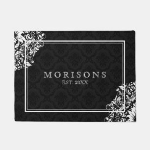 Black Damask White Floral Lace And Frame Fußmatte