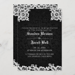 Black Damask White Lace Wedding Einladung