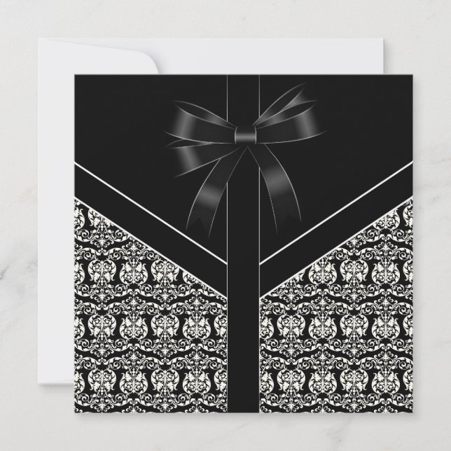 Black Damask White Wedding Damask Einladung (Vorderseite)
