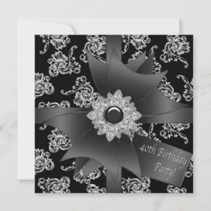 Black Damask Womans 40. Geburtstags-Party Einladung