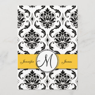 Black Damask Yellow Wedding 5 x 7 Einladung