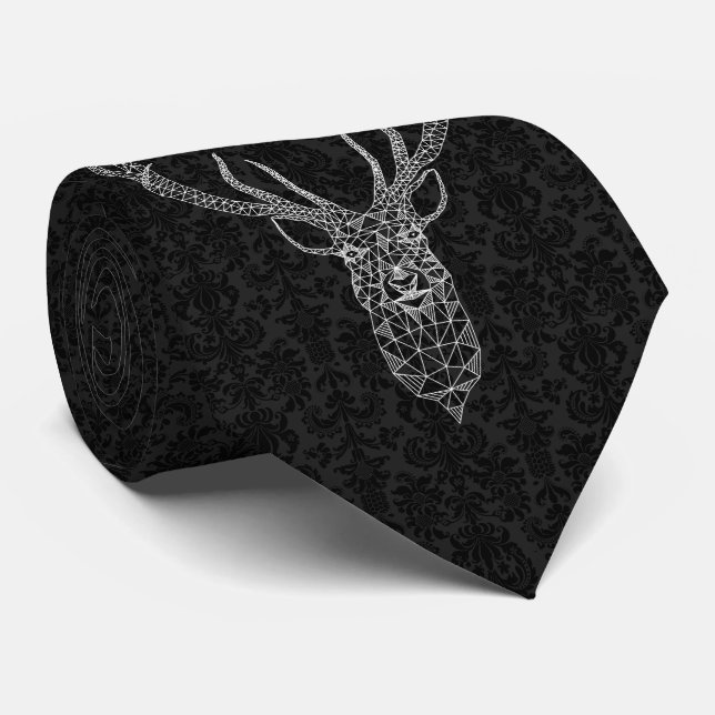 Black Damasks White Modern Christmas Deire Krawatte (Gerollt)