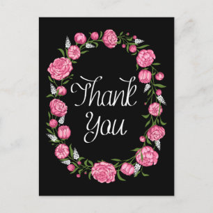 Black Danke Pink Peony Floral Wreath Postkarte