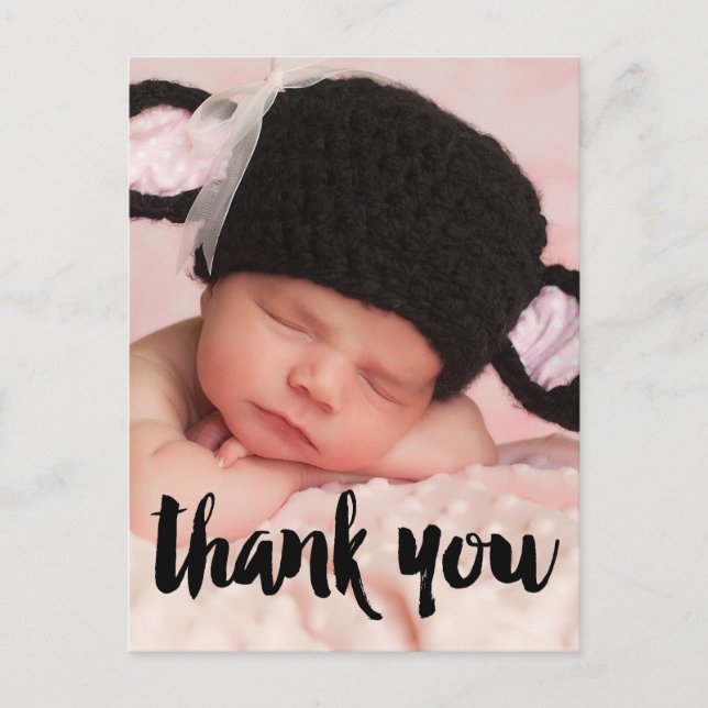 Black Dankeschön Foto Baby Birth Ankündigung Postkarte (Vorderseite)