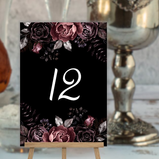 Black Dark Florals Gothic Wedding Tischnummer (Von Creator hochgeladen)