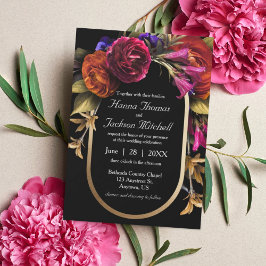 Black Dark Moody Elegant Blumen Herbsthochzeit Postkarte