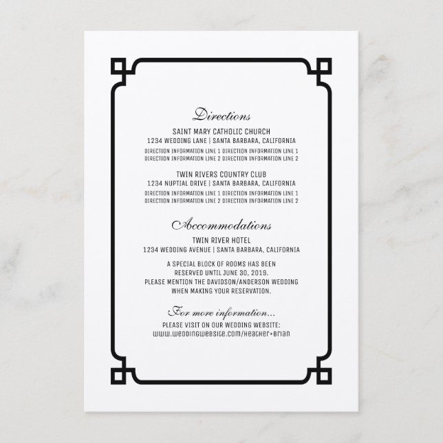 Black Deko Chic Wedding Info Card Begleitkarte (Vorderseite)