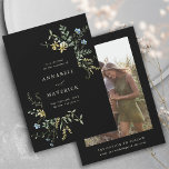 Black Delicate Wildblume Boho Wedding Foto Save The Date<br><div class="desc">Diese elegante Hochzeitskarte Save the Date handbemalte Aquarellfarben-Wildblumen in Buttergelb,  Salbei grün,  staubgrün und hellblau mit einem Foto und weiteren Informationen auf der Rückseite. Für eine weiter gehende Anpassung dieses Designs klicken Sie bitte auf den BUTTON BLAU DESIGN TOOL oben! Matching-Elemente sind ebenfalls verfügbar.</div>