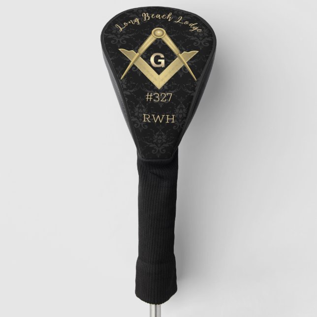 Black Demask Masonic Mit Monogramm Golf Headcover (Vorderseite)