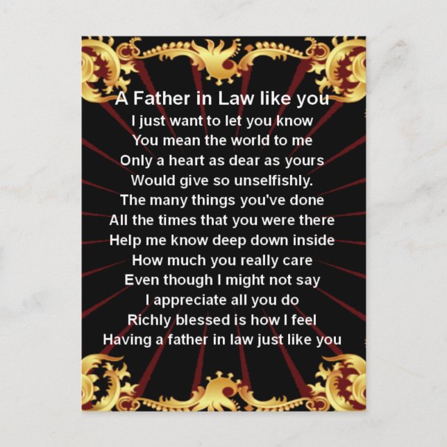 Black Design Vater in Law Gedicht Postkarte (Vorderseite)