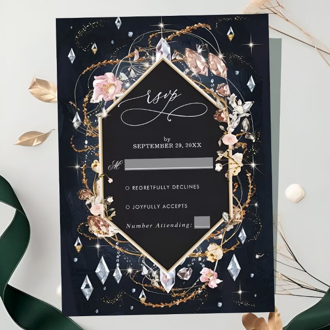 Black Diamond Decorated Luxury Wedding RSVP Karte (Von Creator hochgeladen)