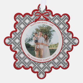 Black Diamond Pattern Holiday Ornament with Photo