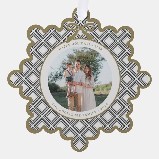 Black Diamond Pattern Holiday Ornament with Photo Karte (Vorderseite)