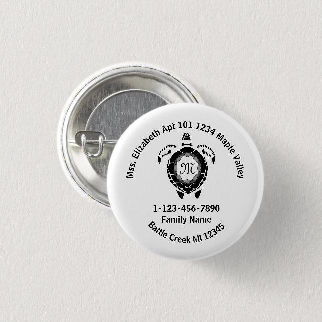 Black Diamond Sea Turtle Love Zuhause-Adresse Button (Vorne & Hinten)