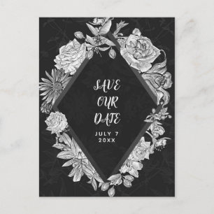 Black Diamond Vintage Blume Save the Date Ankündigungspostkarte