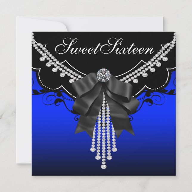 Black Diamonds und Royal Blue Birthday Party Einladung (Vorderseite)
