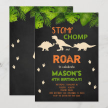 Black Dinosaur Birthday Invite