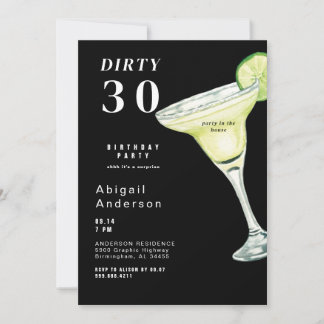 Black Dirty 30 Margarita Geburtstag Einladung