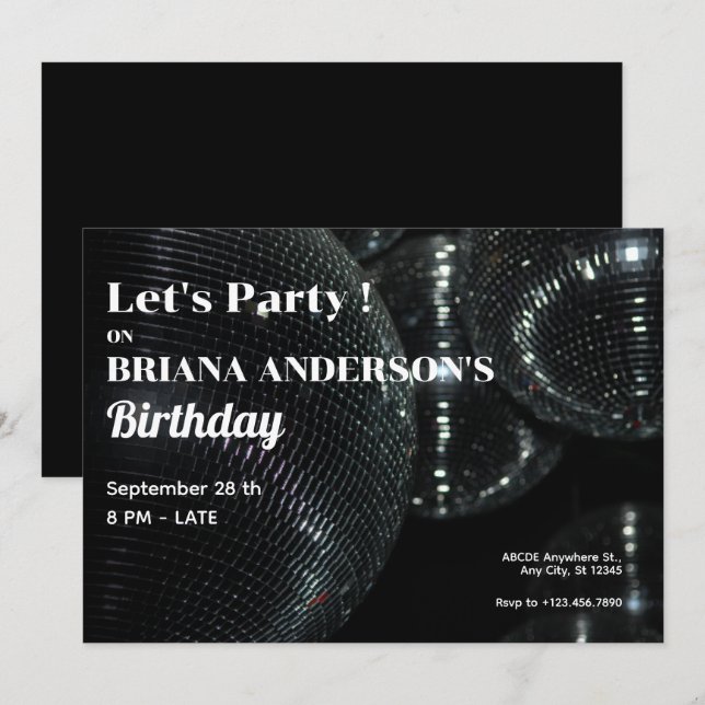 Black Disco Ball Einladung (Vorne/Hinten)