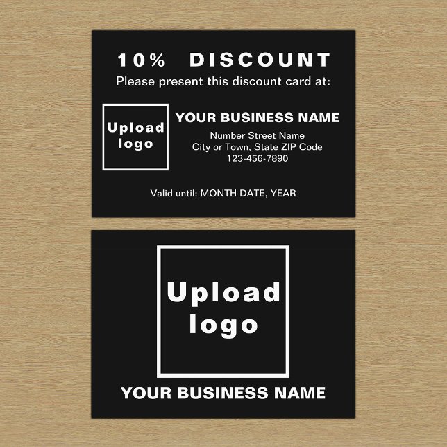 Black Discount Card Rabattkarte (Front and back sides of black discount card for your business. Attract more customers or clients.)
