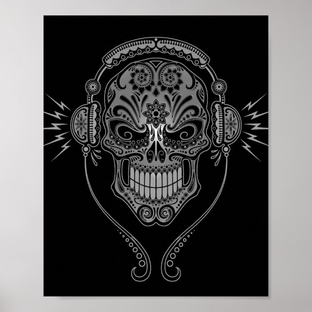 Black DJ Sugar Skull Poster (Vorne)