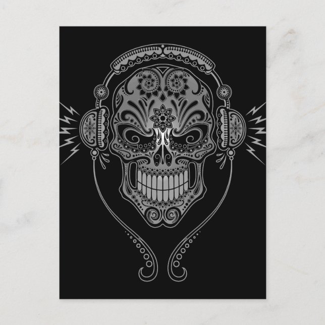 Black DJ Sugar Skull Postkarte (Vorderseite)