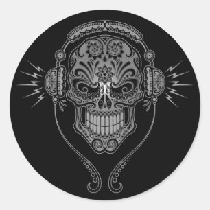 Black DJ Sugar Skull Runder Aufkleber