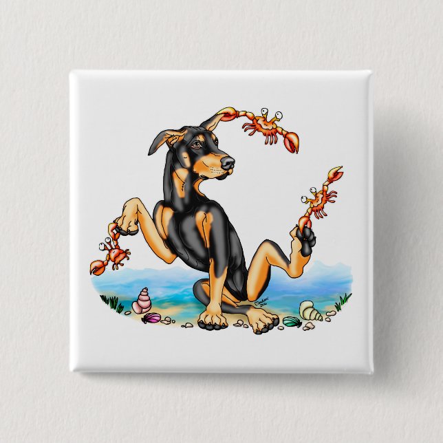 Black Doberman Pinscher Kinda Crabby Button (Vorderseite)
