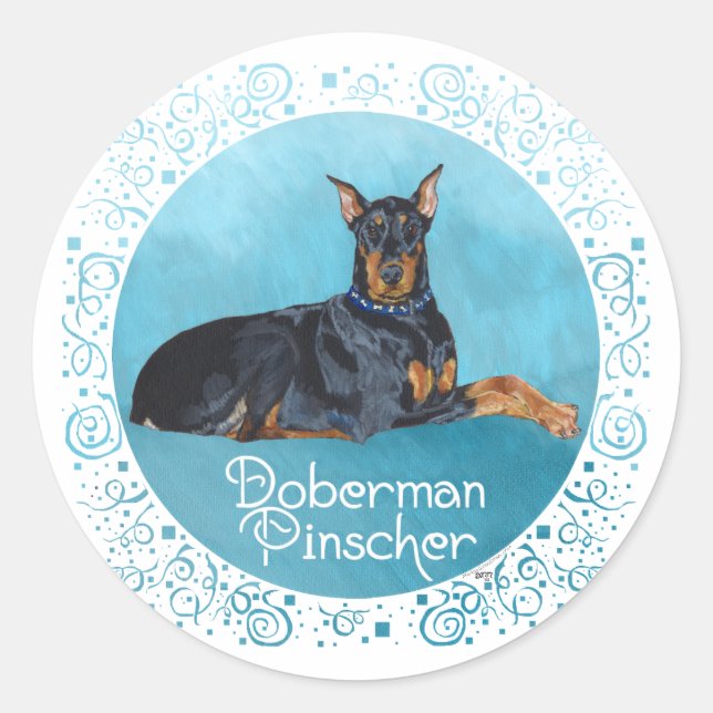 Black Doberman Pinscher Runder Aufkleber (Vorderseite)