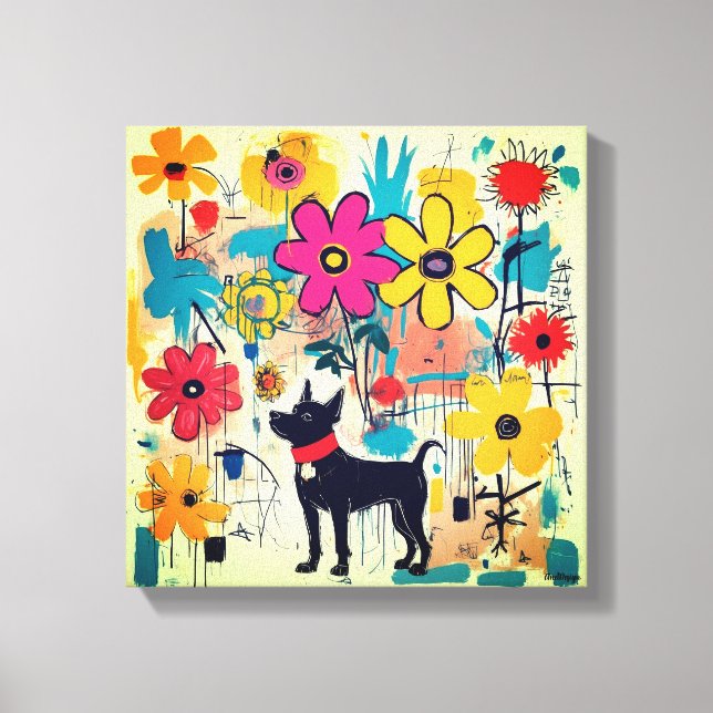 Black Dog Doodle Art Leinwanddruck (Vorderseite)
